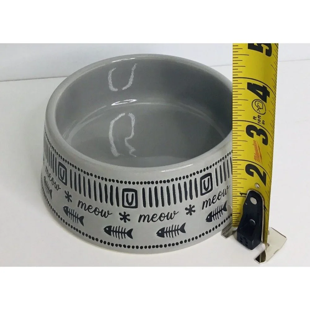 MEOW Pet Bowl 4.5 X 2” Gray Food Water Cat Kitty Signature Stoneware New